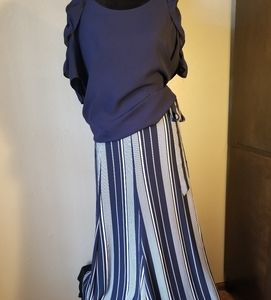 New York and Company Blue/White Maxi Skirt